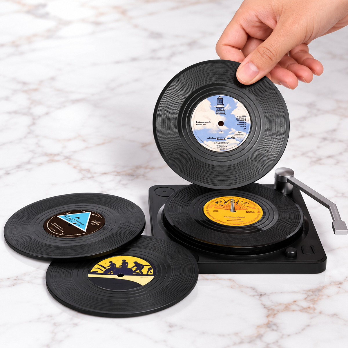 Posavasos de vinilo con tocadiscos 🎵 (6 uds)