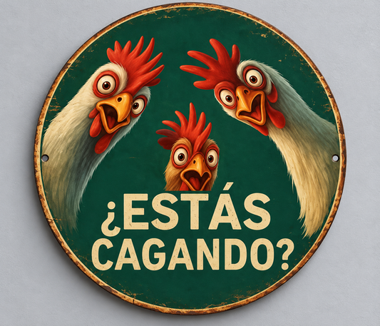 Cartel "¿Estás cagando?" con gallinas 🐔
