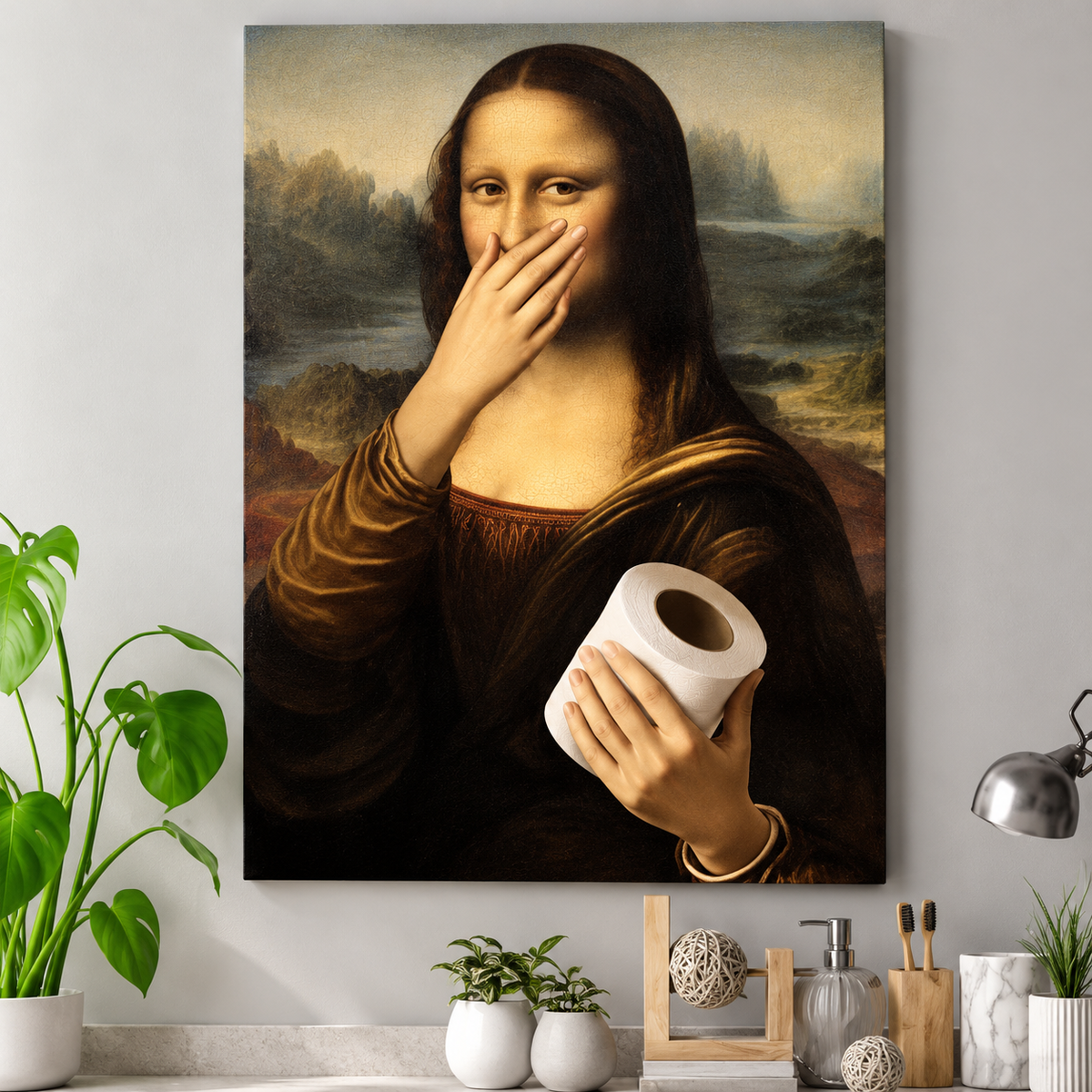 Cuadro de la Mona Lisa con papel higiénico 🧻
